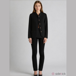 Isaac Mizrahi with gold buttons black quilted Blazer, size Medium, EUC
